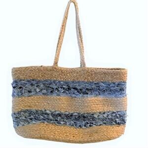 Magid Jute Woven Tote with Blue Woven Stripes - Oversized Beach Bag
